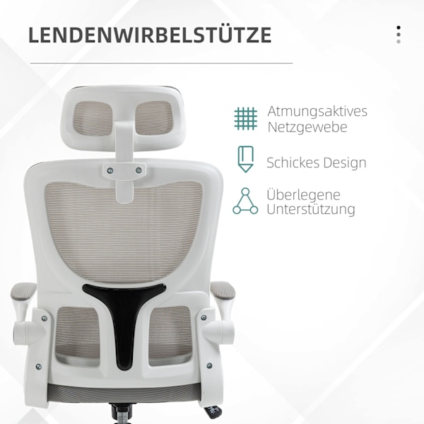 Kontorstol Ergonomisk Højdejusterbar Skrivebordsstol Justerbar Armlæn Pude Vippefunktion Lændestøtte Mesh Grå