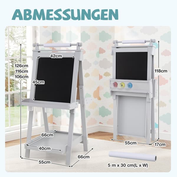 Justerbart staffeli til børn med whiteboard og magnettavle