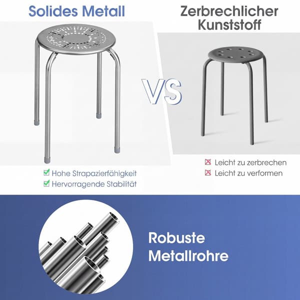 6-pack stapelbara metallpallar med prästkragedesign – grå