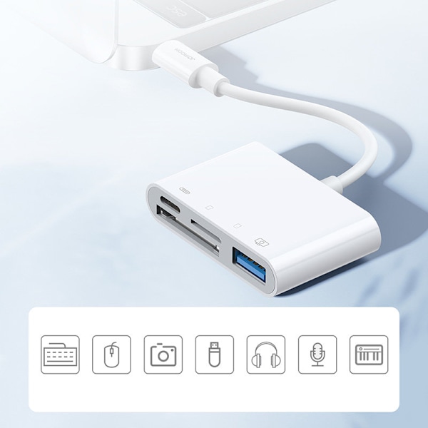 HUB kortläsare adapter för iPhone OTG Lightning - USB SD TF kortläsare vit