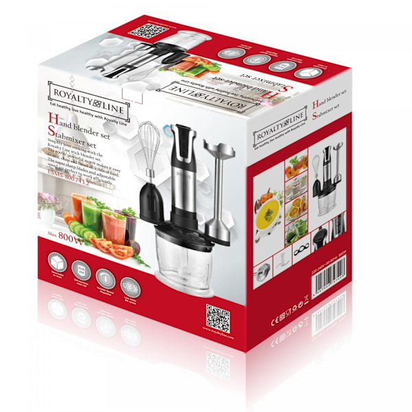Royalty Line RL-ESMS800BLK: 3-i-1 stavmixersats - Power Visp, Immersion Mixer, Hackare - Svart
