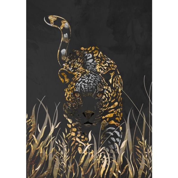 Black Gold Jaguar In Grass - 21x30 cm