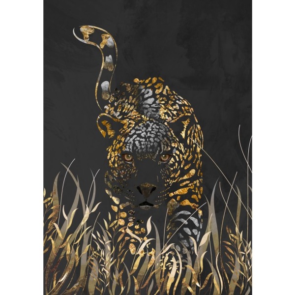 Sort Guld Jaguar I Græs - 21x30 cm