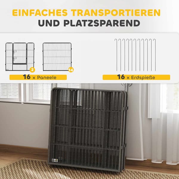 Hvalpegård, 16 paneler, foldbar med dør, 3,2m x 3,2m