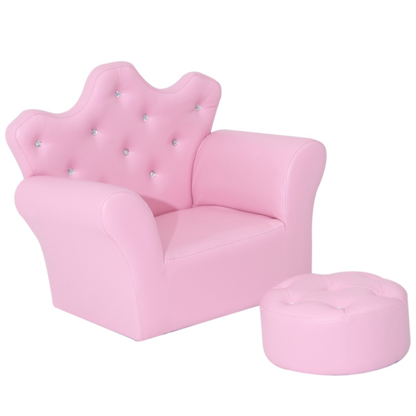 Pigelænestol Blød Sofa Krystal Knapper Taburet Pink Komfortabel Fra 3 År 58X40.5X49Cm