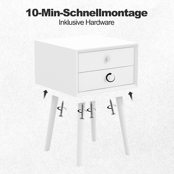 Sengebord med 2 skuffer Lille sidebord i træ 40 x 40 x 59,5 cm hvid