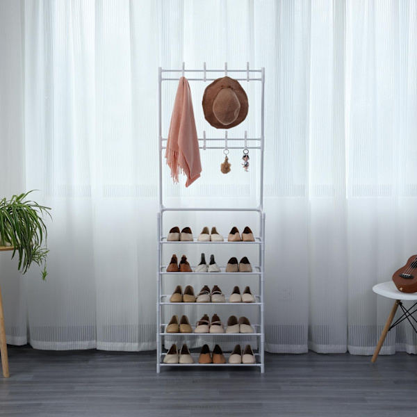 Herzberg Segmented Hallstand Tøjbøjle med 5 hylder Skostativ - 60x173cm