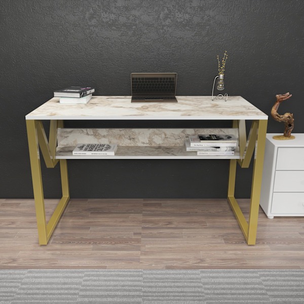 Studiebord Lona - Hvid, Guld