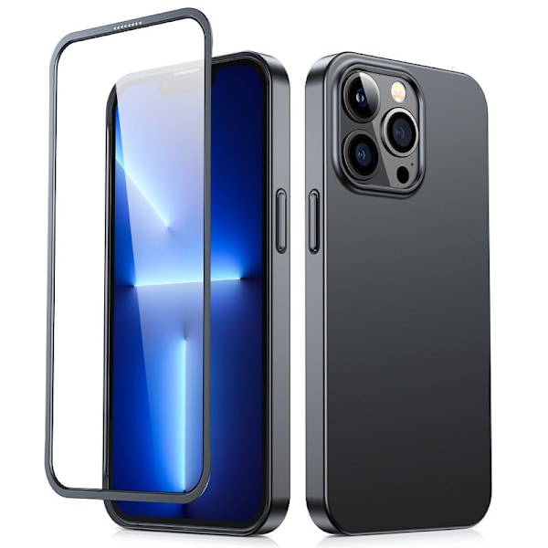 Cover til iPhone 13 Pro Max, bag- og frontcover + hærdet glas, sort