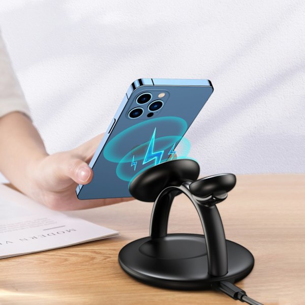 Induktiv laddningsstation för iPhone AirPods Pro Apple Watch 3in1 svart