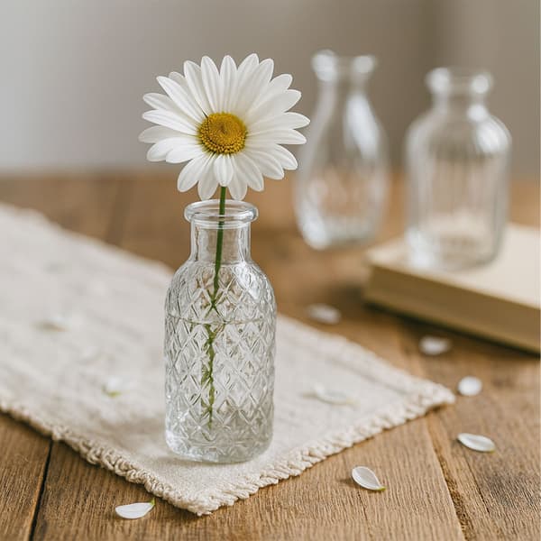 Set med 10 dekorativa vaser i texturerat glas