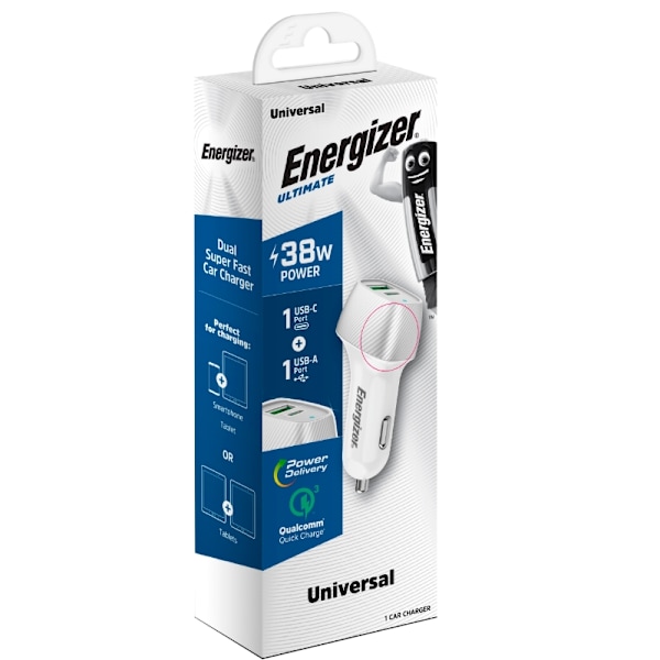 Energizer Ultimate - USB-C & USB-A 38W PD + QC3.0 biloplader (hv