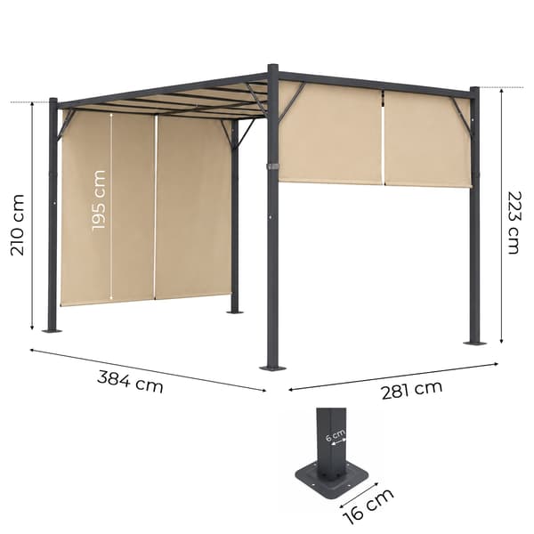 Puutarhapergola 3x4M teräsrunko beigellä katoksella