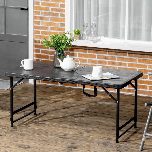 Puutarhapöytä, Korkeussäädettävä Taittopöytä, Patiopöytä 4 Hengelle, Noutopöytä Teräsrungolla, 118 X 60 X 74 Cm, Tummanharmaa