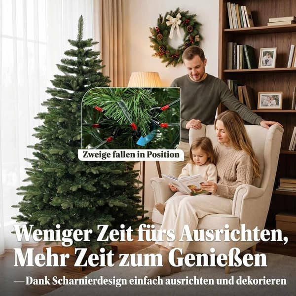 Kunstigt juletræ 180 cm, grønt, foldbart træstativ