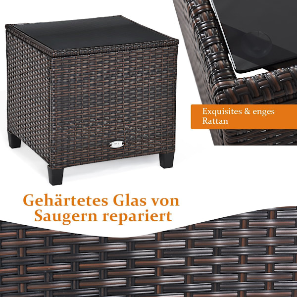 3 STK. Polyrattan loungesæt havemøbler rattan siddegruppe med sædehynder og sofabord beige