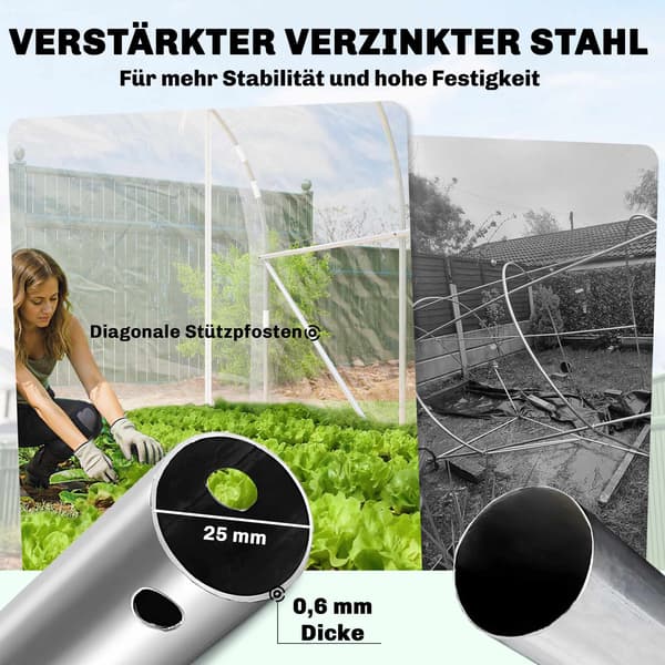 Växthus i polytunnelformat, stålram, UV PE-överdrag