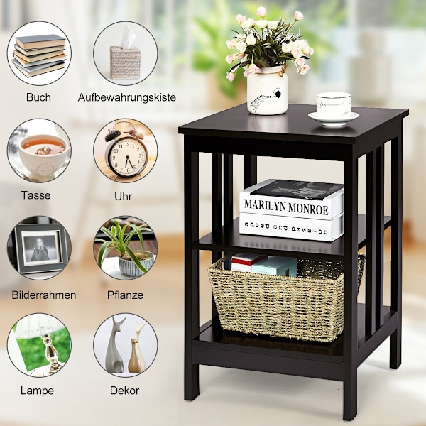 3 niveauer II formet sengebord sidebord med hylde og opbevaringsplads 40 x 40 x 61 cm kaffe