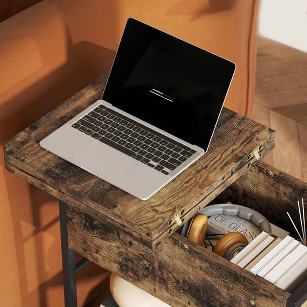Sidebord med strømstik, USB-porte, 2-lags opbevaring, rustik brun