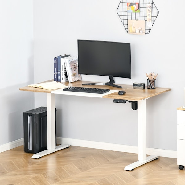 Computer Desk Sähköpöytä, Seisomapöytä, Korkeussäädettävä, Pöydän Runko Moottorilla, Metalli, Luonnollinen+Valkoinen