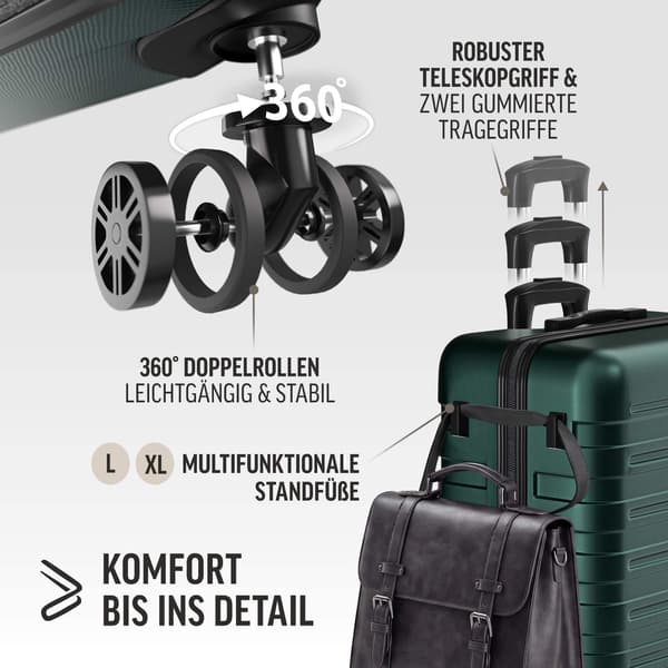 3-delt grønt hårdt bagagesæt med spinnerhjul