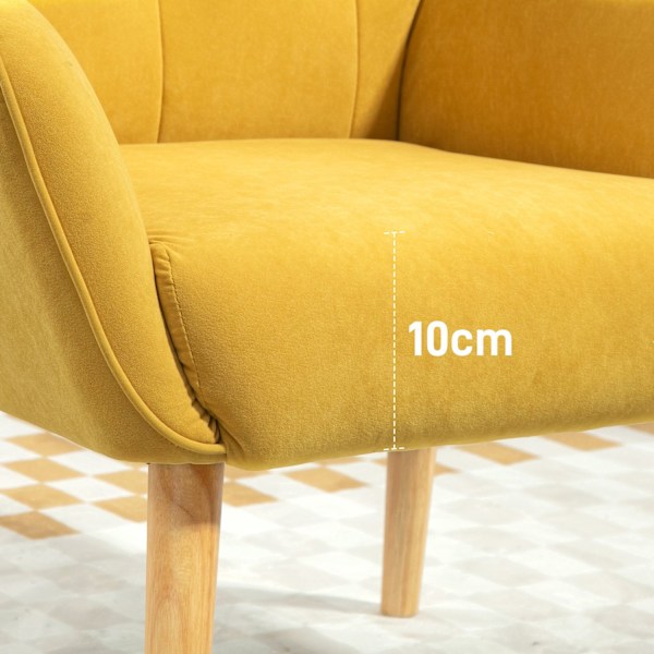 Lænestol Stue Lounge Stol Afslapningsstol med træben Læsestol med Velvet Look Polstret Stol til Soveværelse Gul