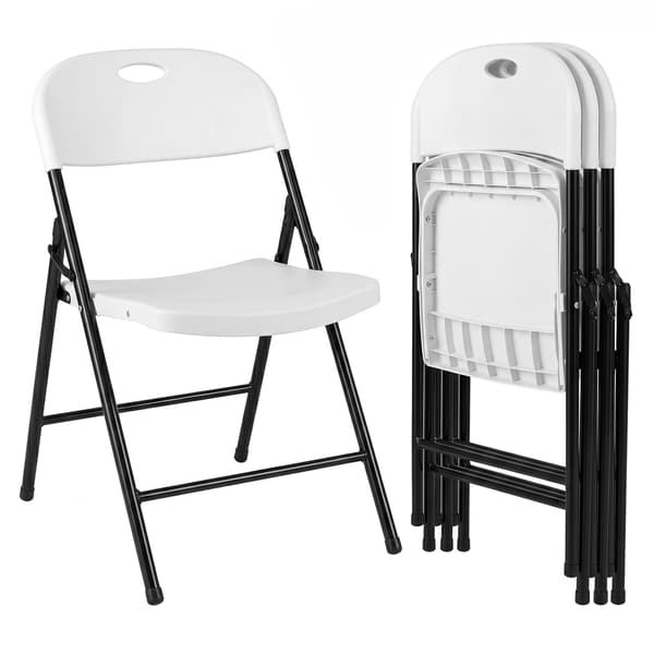 Sæt med 4 foldbare hvide plastikstole med ergonomisk ryglæn