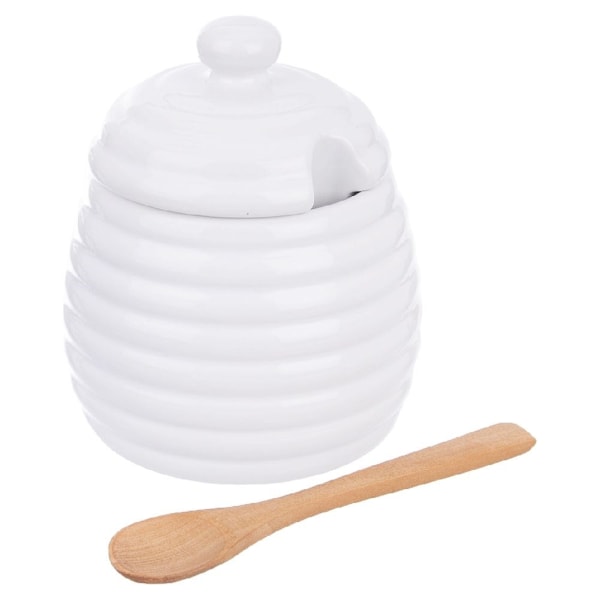 Elegant porslinsbehållare för honung med lock och sked