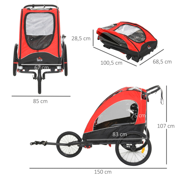 3 I 1 Børnetrailer Aluminium Jogger Cykeltrailer Til 2 Børn Med