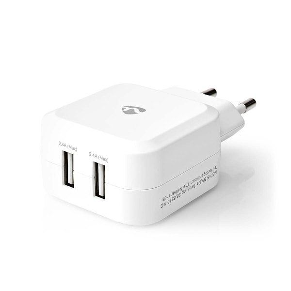 Väggladdare | 24 W | Snabbladdnings funktion | 2x 2.4 A A | Antal utgångar: 2 | 2x USB-A | Utan kabel | Single Voltage Output