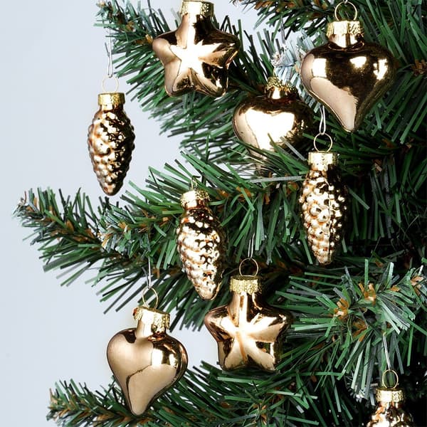 Julgranskulor i glas, guld, 4/4,5 cm, 12 st.