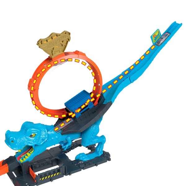 T-Rex Chomp Down -leikkisetti Hot Wheels -autoilla ja -radalla