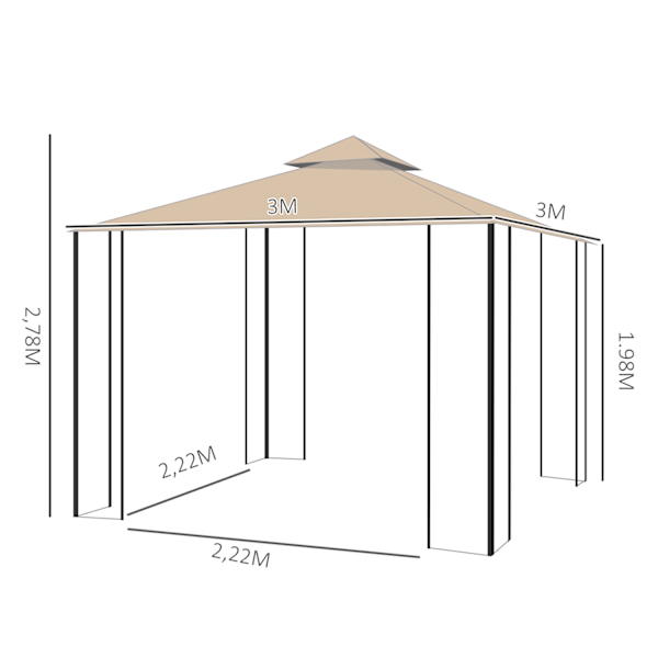 Aurinkoinen Juhlateltta 3X3M Juhlateltta Säänkestävä 4 Hyllyä Metalli Polyesteri Beige