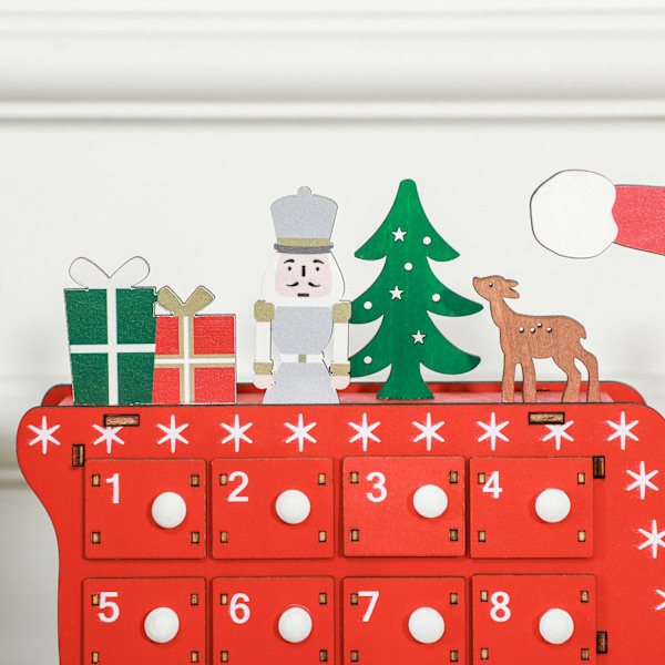 Adventskalender til fyldning af 24 skufferum Julekalender Adventskalenderkasse Julepynt DIY MDF-plade rød 22,5 x 8 x 36 cm