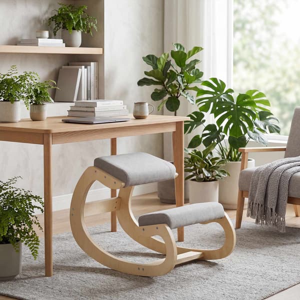 Ergonomisk gungstol, ljusgrå, björkträ