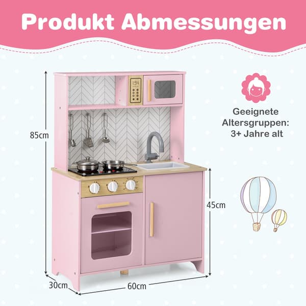Trälekkök med mikrovågsugn, ugn och diskho – rosa