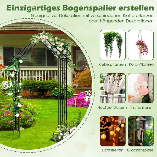 Rosebåge metall trädgårdsbåge för klätterväxter spaljébåge för bakgårdsbröllopsfest 140 x 40 x 223 cm svart