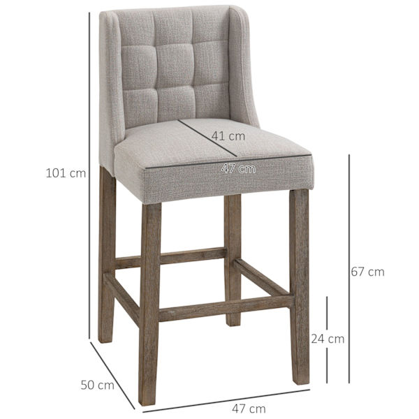 Baarituolisarja 2 Modernia Keittiön Tuolia Alaselkänoja Pellava Touch Kumi Puu Beige 47X50X101Cm