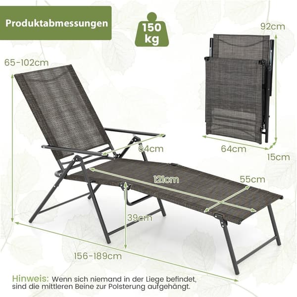 Justerbart, foldbart liggestolsæt, brunt, 2-delt