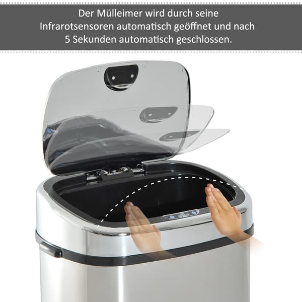 Automatisk Affaldsbeholder Med Sensor, Køkken, Rustfrit Stål, Sølv, 68L