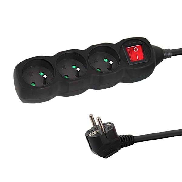 Esperanza Power Strip 3 Stikkontakter Switch 3M Sort