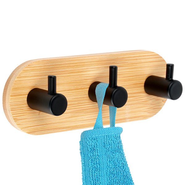 Koukkuripustin itsekiinnittyvä puinen metalli musta kolminkertainen 14x3,5x5 cm