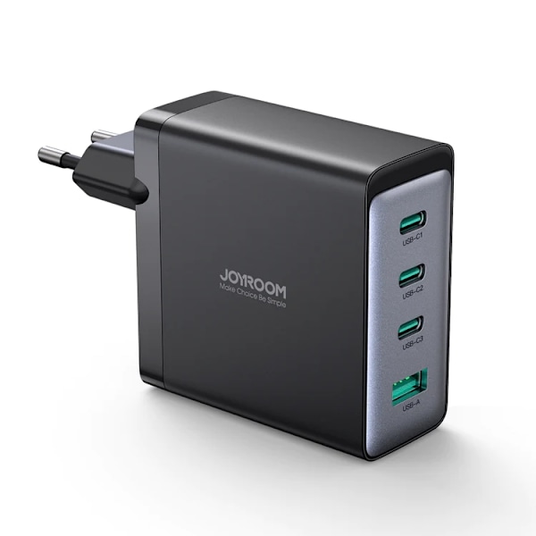 GaN nätverksladdare med USB-C kabel 3x USB-C USB-A 100W svart
