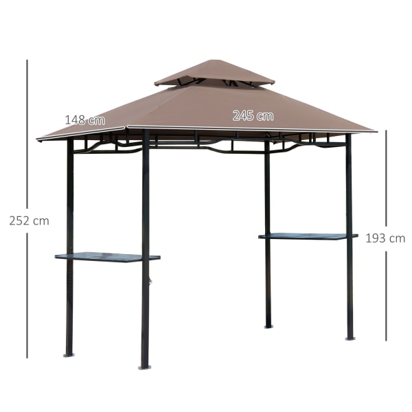 Grillpavillon Havetelt Flammehæmmende Dobbelttag Kaffe Brun + Sort 245X148X252Cm