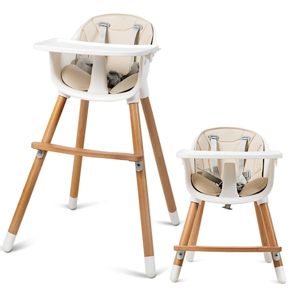 2-i-1 baby højstol lavet af træ, justerbar 57 x 57 x 83 cm cremehvid + natur