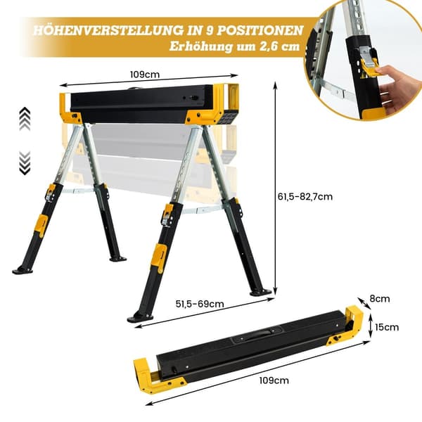 Justerbart sågbockpar, 1180 kg kapacitet, hopfällbart