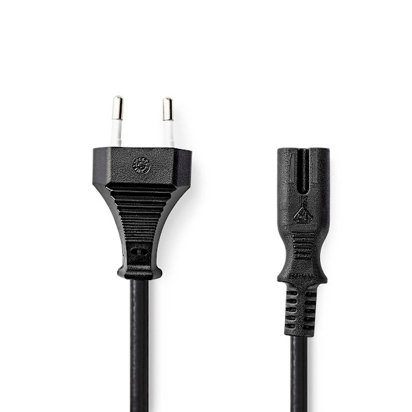 Sähköjohto | Euro Uros | IEC-320-C7 | Suora | Suora | Niklattu | 3.00 m | Litteä | PVC | Musta | Label