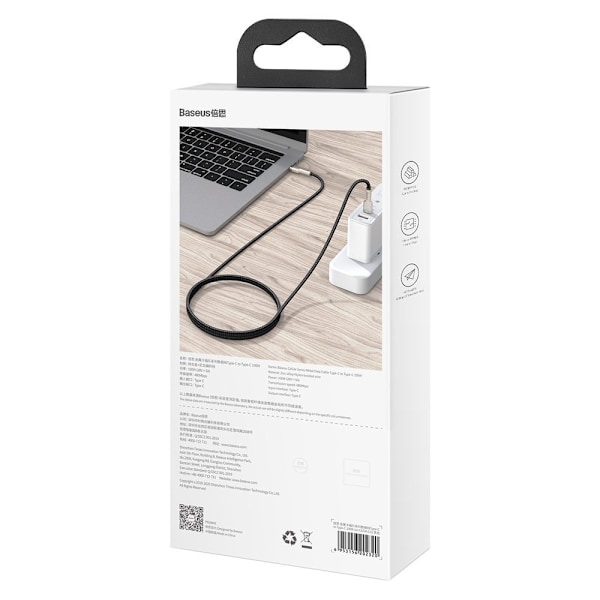 USB-C - USB-C kabel Cafule Metal Data Power Delivery 100W 1m - sort
