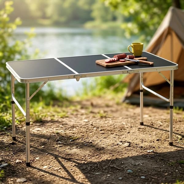 Hopfällbart campingbord, justerbar höjd, 120x60 cm