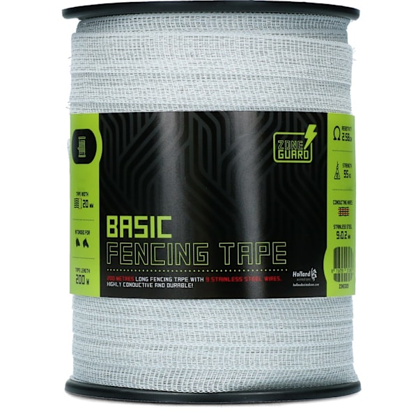 ZoneGuard 20 mm Basic hegnstape hvid 200 m (9 ledninger)